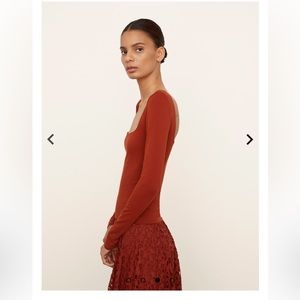 Vince Pima Cotton Long Sleeve Square Neck Top (XS)